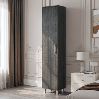 Sunvega Tall Storage Cabinet with Single Door and 3 Broom Hangers