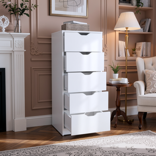 Sunvega 5 Drawer Tall Dresser with Pull Out System in Fine White Finish