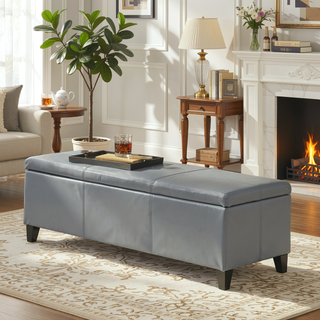 Sunvega Contemporary Upholstered Storage Ottoman Bench with Stitched Details