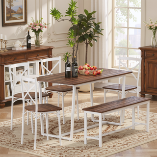 Sunvega Industrial Style Four-Piece Dining Table and Chair Set with Backrest