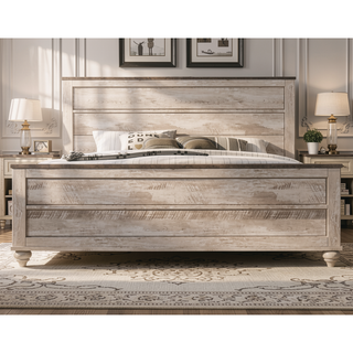 Sunvega White Wash Finish Queen Bedroom Set with Dresser Mirror and Nightstands