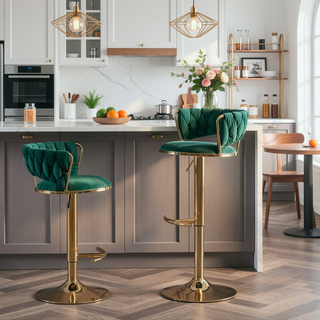 Sunvega Set of 2 Velvet Swivel Bar Stools with Chrome Footrest and Adjustable Height