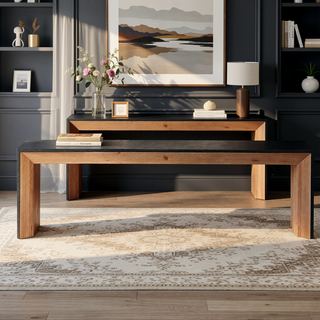 Sunvega Modern Two-Tone Wood Bench with U-Shaped Design for Entryway or Dining