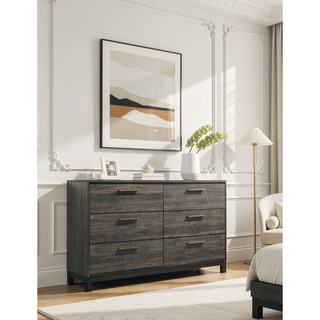 Sunvega Antique Grey Finish Wood King Bed Set with Dresser Mirror Nightstand Chest