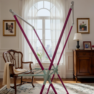 Sunvega Pink Adjustable Folding Laundry Drying Rack with Extra Clothes Hanger