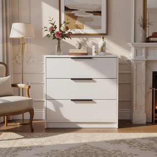 Sunvega Modern White Dresser with Three Spacious Drawers and Superior Top