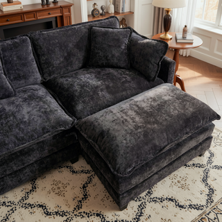 Sunvega Modern Green Chenille Fabric Cloud Sofa with Adjustable Backrest for Living Room