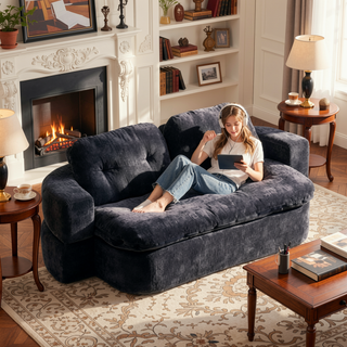 Sunvega Modern Corduroy Convertible Sofa Bed with Pillows and Quilt for Living Room