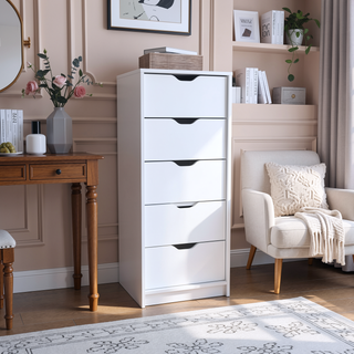 Sunvega 5 Drawer Tall Dresser with Pull Out System in Fine White Finish