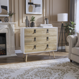 Sunvega 3 Drawer Dresser with Chic Metal Handles and Sturdy Wooden Legs