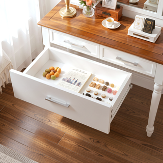 Sunvega 3 in 1 Vanity Desk with Open Top Mirror and Visible Glass Desktop