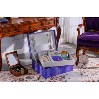 Sunvega Azure Blue Leatherette Jewelry Case with Mirror and Hidden Storage Compartments