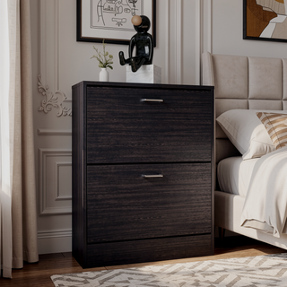Sunvega Dual-Door Shoe Cabinet With Adjustable Shelves And Modern Black Wengue Finish