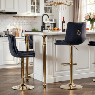 Sunvega Set of 2 Black Velvet Swivel Bar Stools with Chrome Footrest and Adjustable Height