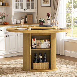 Sunvega 55-inch Round Dining Table for Six with Rotating Tabletop and Storage Rack