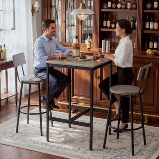 Sunvega Bar Table Set with 2 PU Soft Seat Backrest Bar Stools for Small Spaces