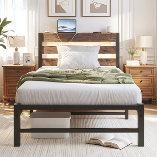 Sunvega Twin Size Heavy Duty LED Bed Frame with USB Charging and Headboard