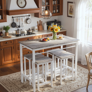 Sunvega 5-Piece Modern Kitchen Table Set with Four Bar Stools and Metal Frame