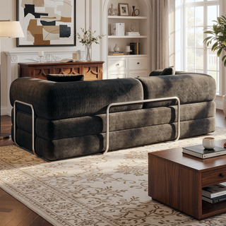 Sunvega Modular Sectional Sofa Bed with Pillow Back Support Armrest in Corduroy Fabric