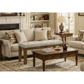 Sunvega Modern Tufted Upholstered Bench with Soft Neutral Fabric for Dining Room