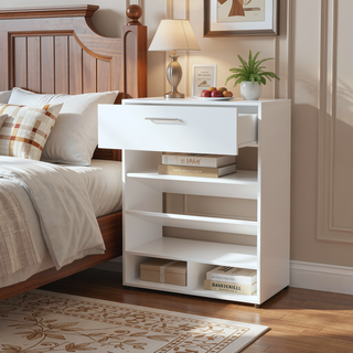 Sunvega Modern Shoe Rack with Drawer and Multiple Open Shelves for Organized Storage