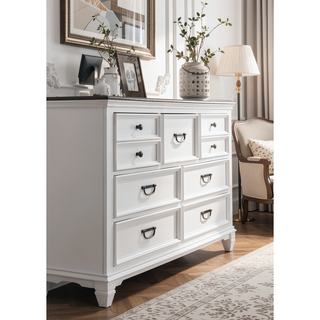 Sunvega Modern Farmhouse King Bedroom Set with Dresser Mirror and Nightstands