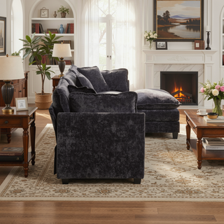 Sunvega Modern Green Chenille Fabric Cloud Sofa with Adjustable Backrest for Living Room