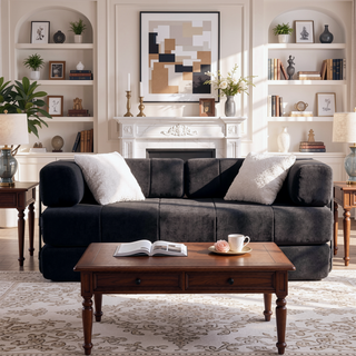 Sunvega High Quality Corduroy Folding Sofa Bed with 2 Pillows and Foam Spring Mattress