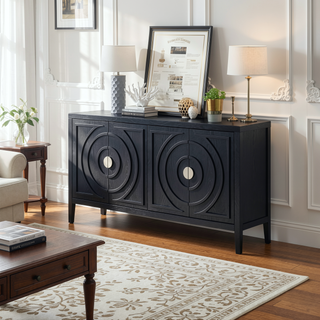Sunvega Retro Sideboard Door with Circular Groove Design Round Metal Handle for Entrance