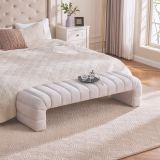 Sunvega Modern Upholstered Armless Bed Bench with Channel Tufted Chenille Ottoman for Living Room