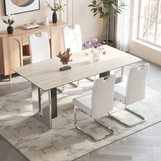 Sunvega Set of 4 White Thickened PU Dining Chairs with Ergonomic Design and Non-Slip Feet
