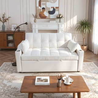 Sunvega Modern Velvet Loveseat Futon Sofa with Pullout Bed Adjustable Reclining Backrest