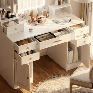 Sunvega Large Vanity Table Set with Mirror, 6 Drawers and 4 Lockers