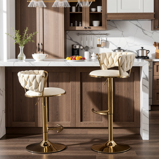 Sunvega Set of 2 Swivel Bar Stools with Chrome Footrest and Adjustable Height