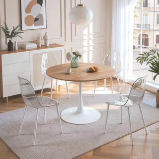 Sunvega 42.1 Inch Round Oak MDF Top Pedestal Dining Table for 4-6 People