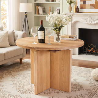 Sunvega Extendable Solid Wood Dining Table with Oak Veneer and Gear Slide Rail