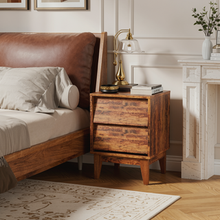 Sunvega Vintage-Style Bevel Design MDF Nightstand with Hidden Drawer Pulls
