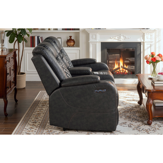 Sunvega Faux Leather Power Reclining Loveseat with LED Lighting and USB Ports