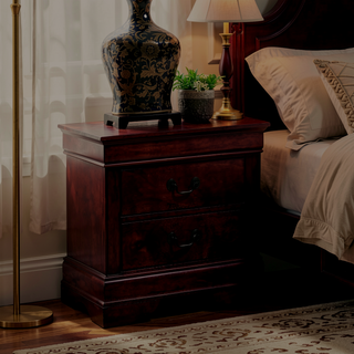 Sunvega Transitional Style Solid Wood Nightstand with Antique Brass Hanging Pulls