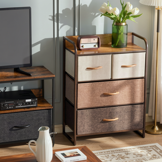 Sunvega 4-Drawer Storage Dresser with Fabric Drawers and Foldable Design for Bedroom