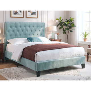 Sunvega Blue California King Upholstered Bed with Transitional Style for Bedroom
