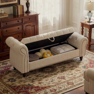 Sunvega Tufted Velvet Upholstered Bed Bench with Storage and High Backrest Chaise Lounge