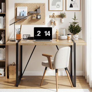 Sunvega Modern Simple Rectangular MDF Dining Table with Black Metal Legs for 4-6 People