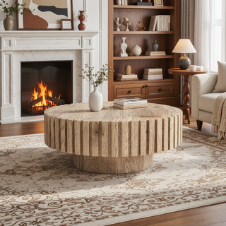 Sunvega Modern Minimalist Round Coffee Table with Natural Wood Texture for Living Room