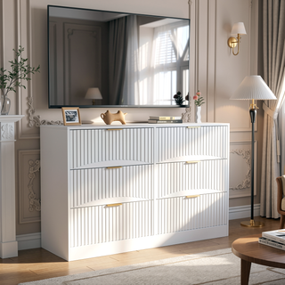 Sunvega Modern Wavy Pattern 6-Drawer Dresser with Ample Storage for Bedroom