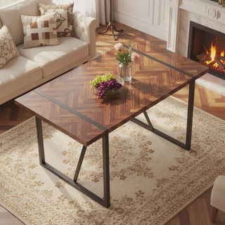 Sunvega Modern Simple Rectangular MDF Dining Table with Black Metal Legs for 4-6 People