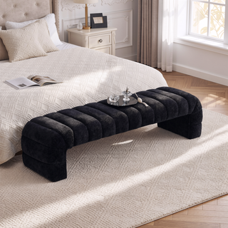 Sunvega Modern Upholstered Armless Bed Bench with Channel Tufted Chenille Ottoman for Living Room
