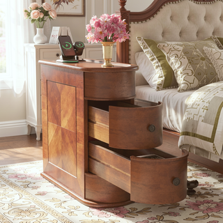 Sunvega American Style End Table with Charging Station and 2 Drawers