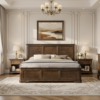 Sunvega Antique Walnut Traditional 3-Piece Wood Bedroom Set with Queen Panel Bed