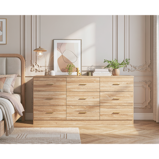 Sunvega Modern Black 9-Drawer Dresser with Golden Handles for Bedroom Storage